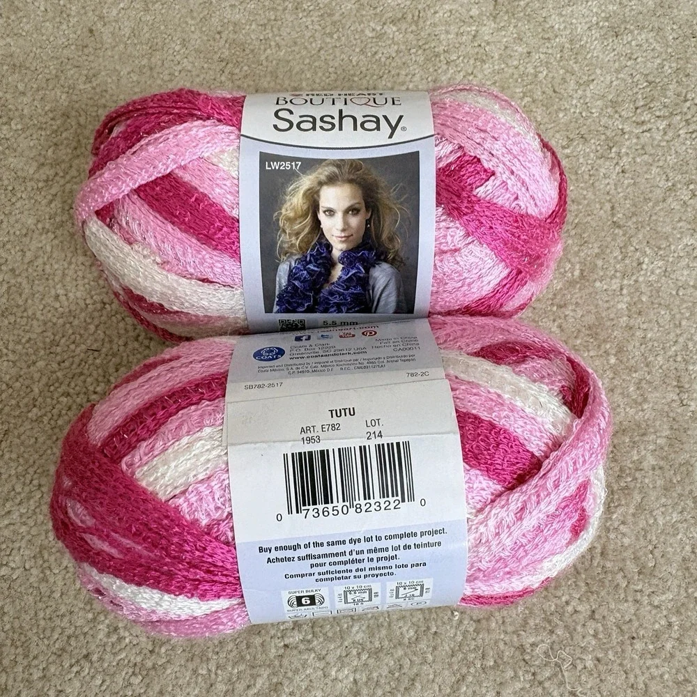 Red Heart Boutique Sashay Lot of 3 Metallic Pink Tutu 3.5 oz 100 G Yarn - Picture 3 of 5
